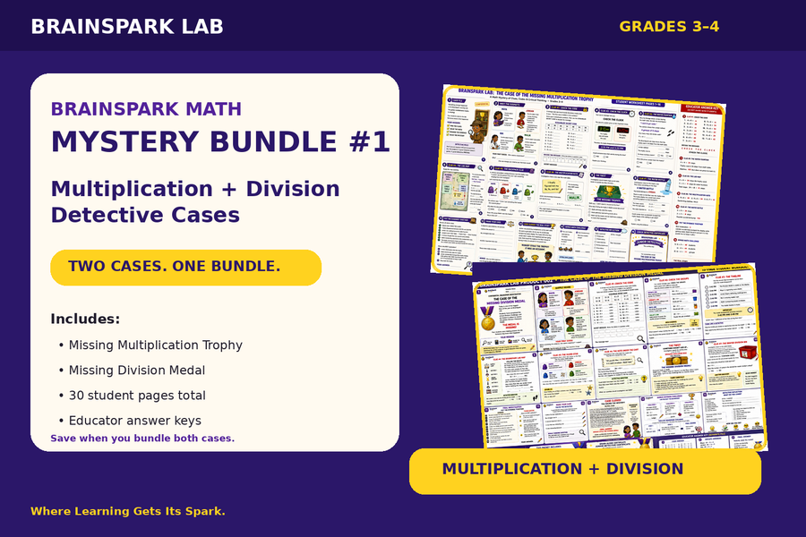 Multiplication + Division Math Mystery Bundle | Grades 3–4 | BrainSpark Lab
