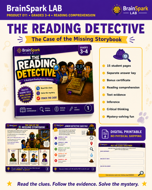 BrainSpark Lab The Reading Detective reading comprehension mystery for Grades 3-4