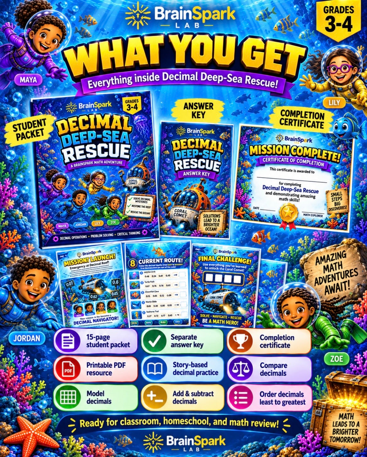 Decimal Deep-Sea Rescue | Grades 3–4 | Printable Math Adventure