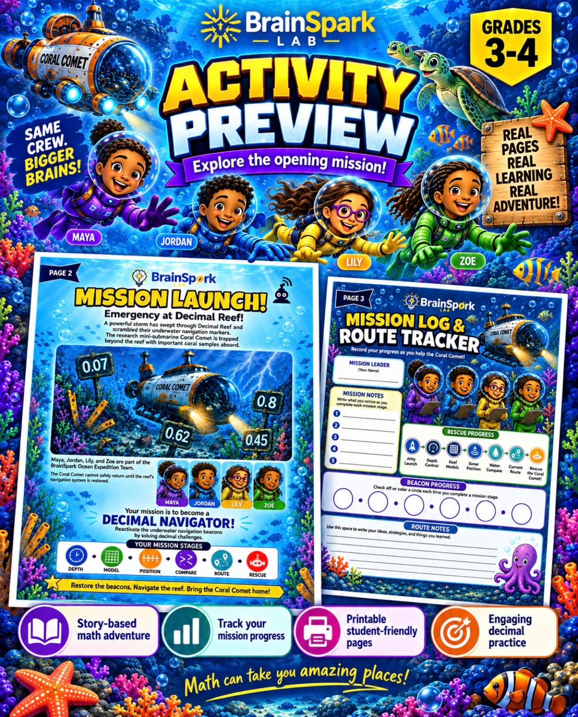 Decimal Deep-Sea Rescue | Grades 3–4 | Printable Math Adventure