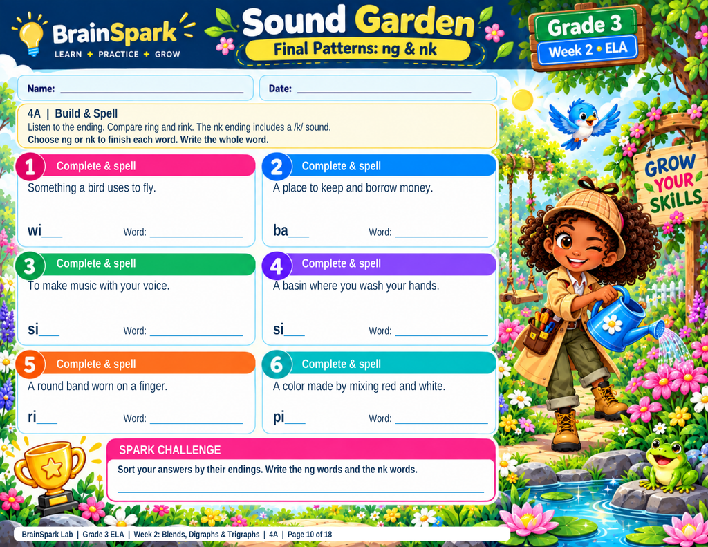 BrainSpark Lab Grade 3 Week 2 ELA worksheet preview, page 10