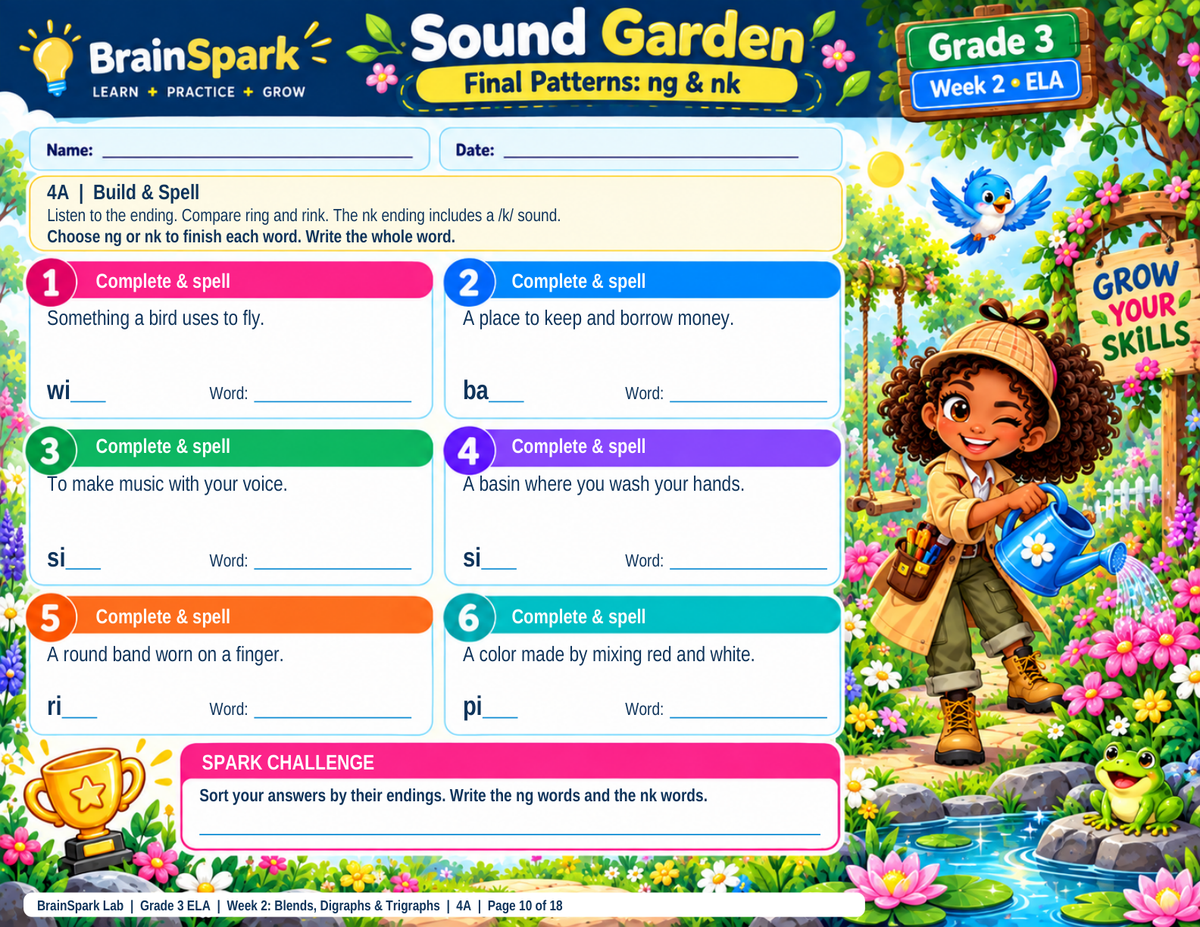 BrainSpark Lab Grade 3 Week 2 ELA worksheet preview, page 10