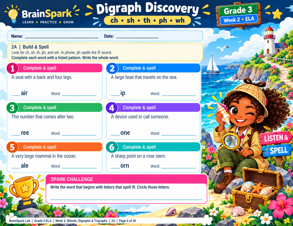 BrainSpark Lab Grade 3 Week 2 ELA worksheet preview, page 4