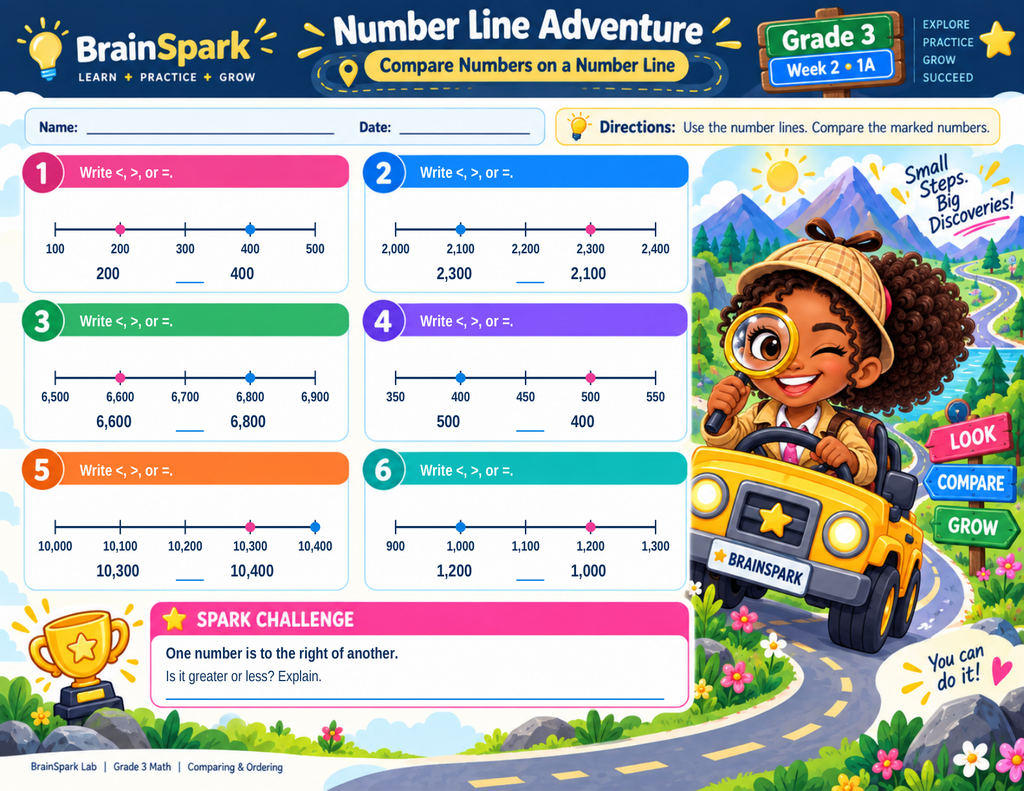 BrainSpark Lab Grade 3 Week 2 Math worksheet preview, page 1