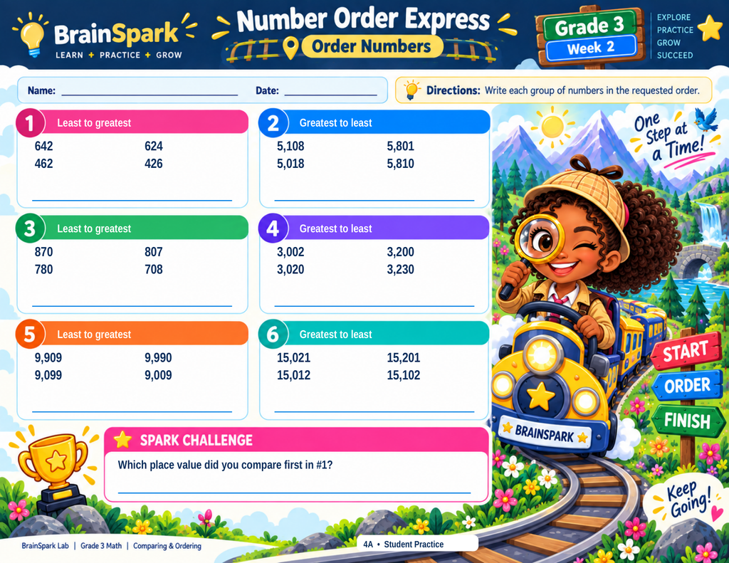 BrainSpark Lab Grade 3 Week 2 Math worksheet preview, page 10