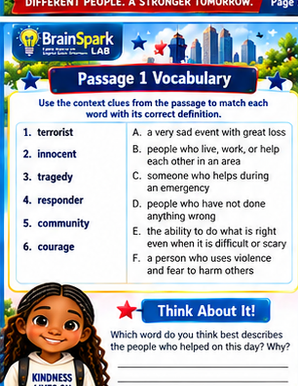 Remembering September 11th vocabulary worksheet preview
