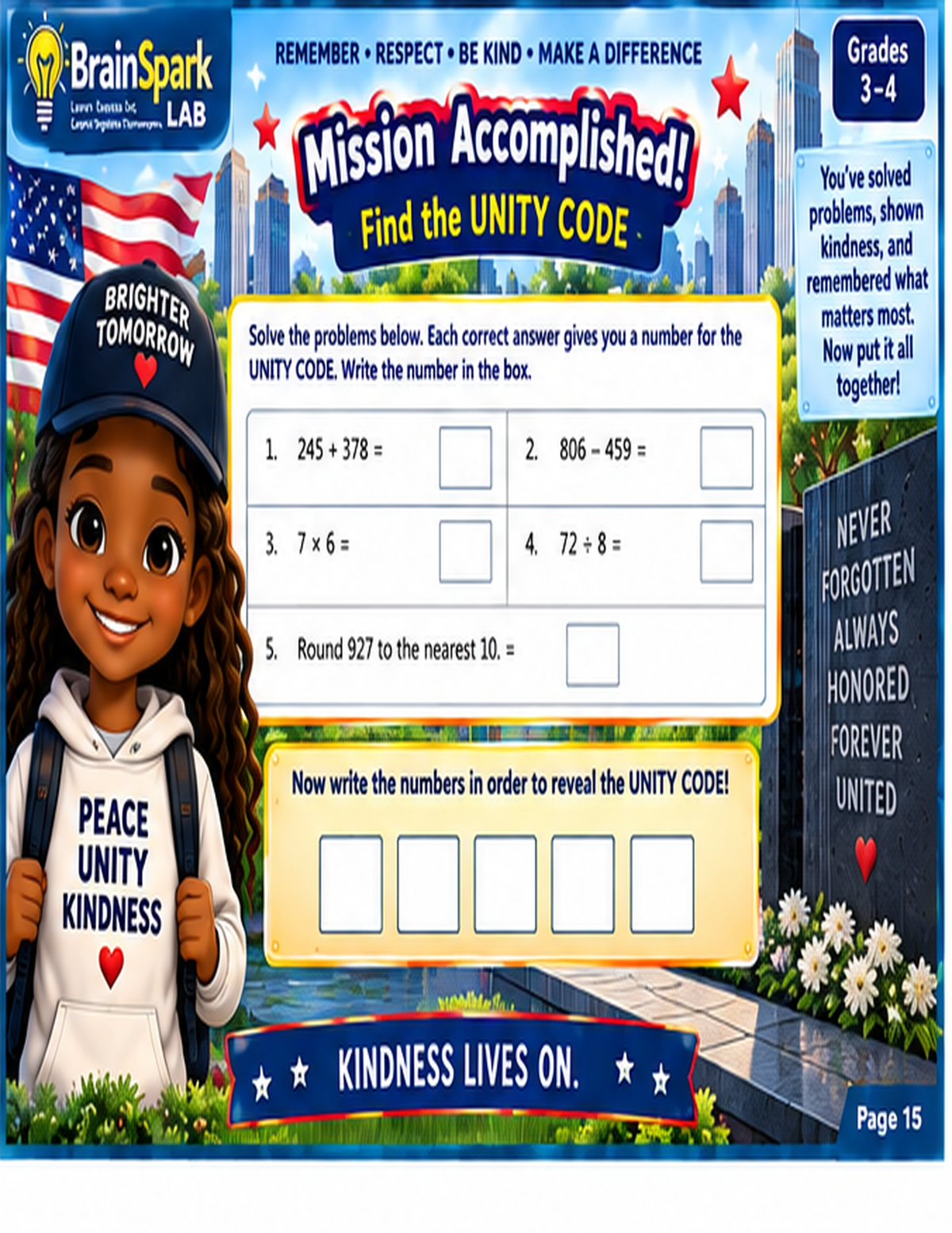 Patriot Math Mission Unity Code worksheet preview