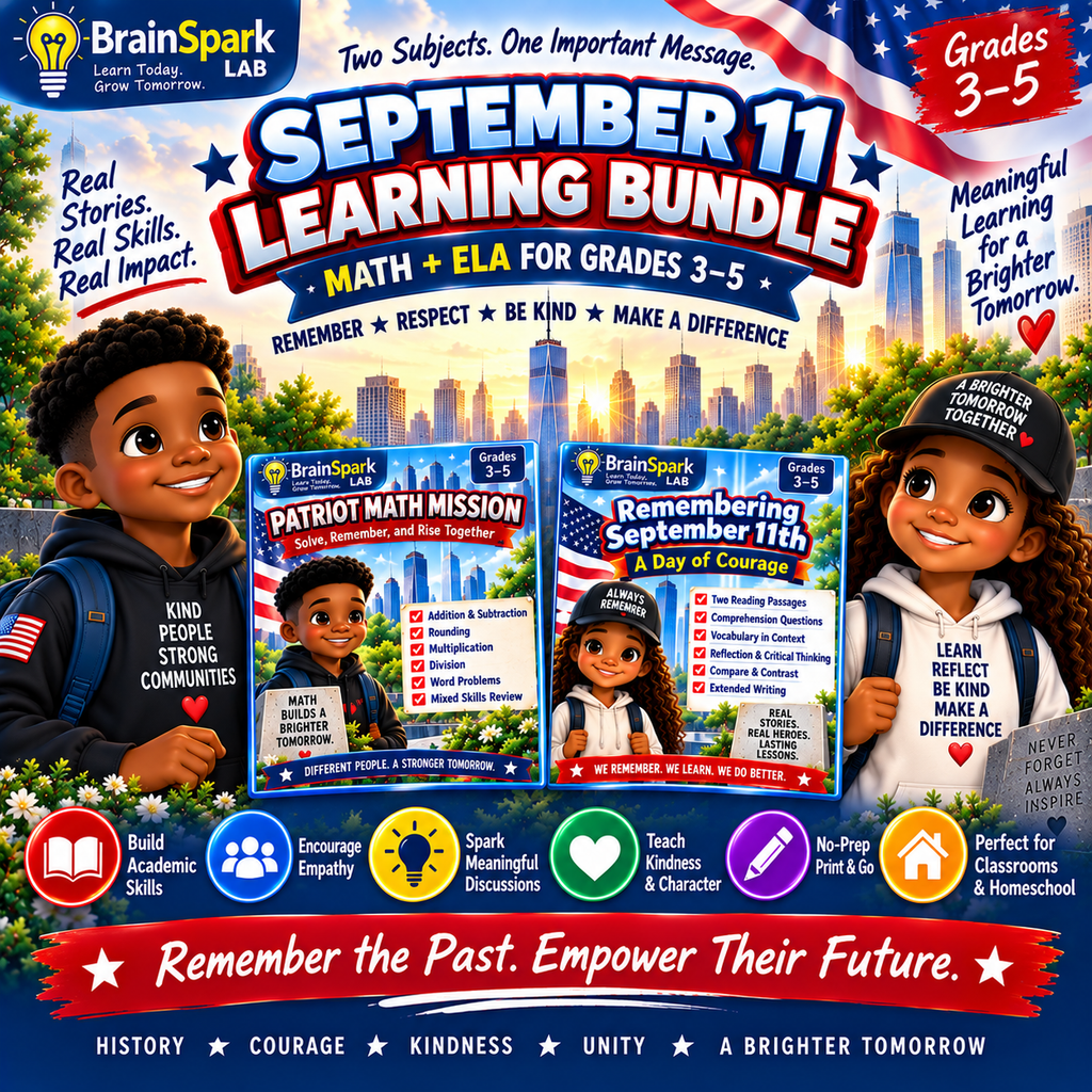 BrainSpark Lab September 11 Learning Bundle Math and ELA Grades 3-5